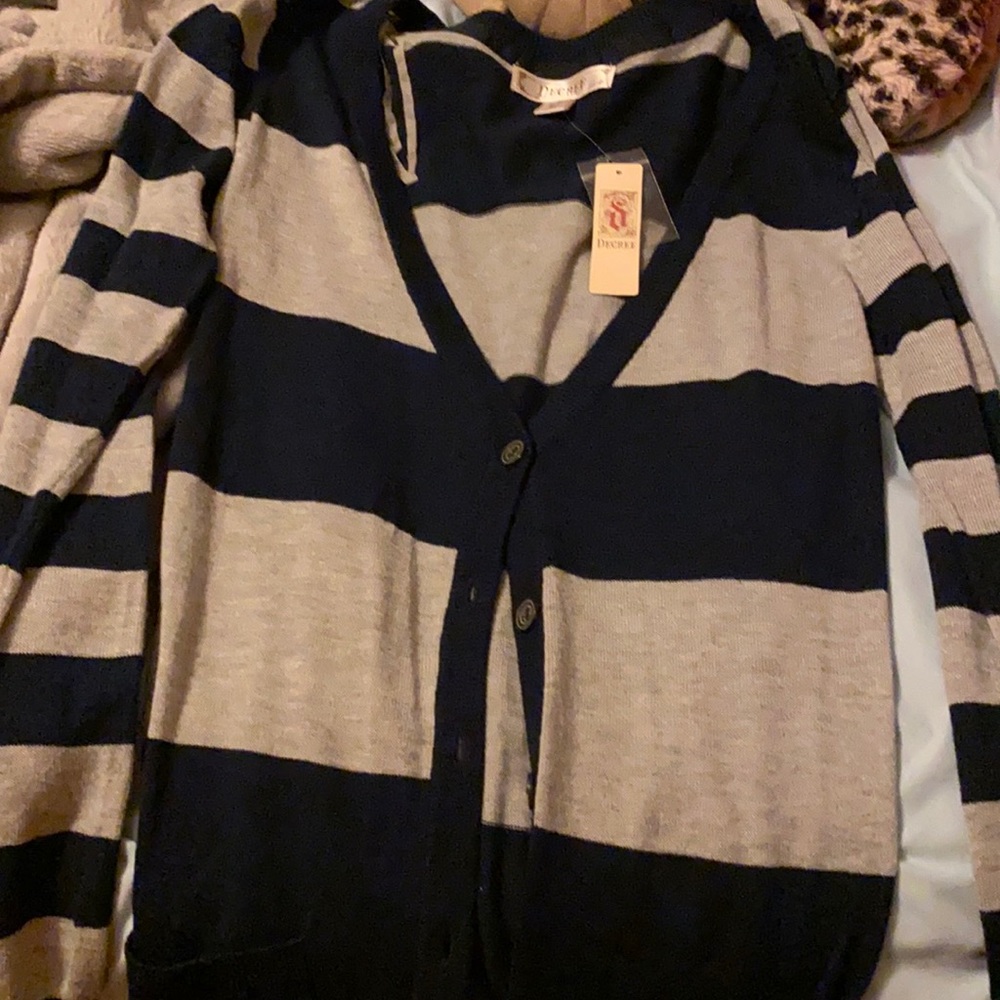 Navy and gray striped sweater
